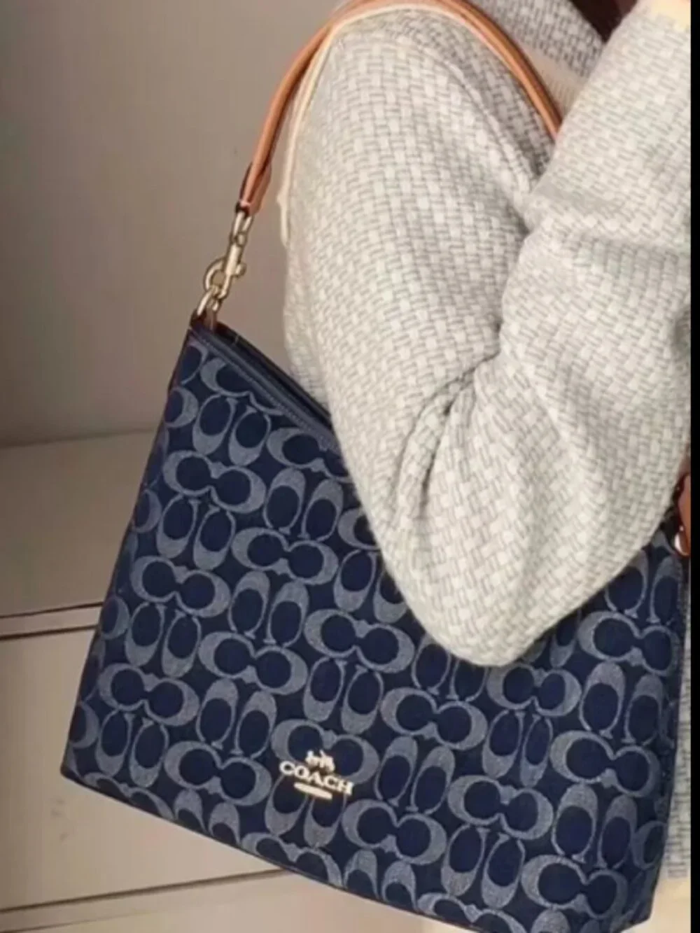 Coach Women’s Blue Monogram Shoulder Bag Crossbody Handbag